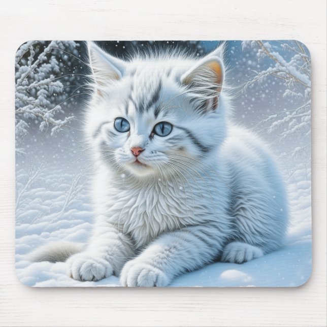 Cute White Cat som spelar i Snö Musmatta (Framsidan)