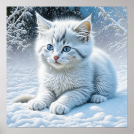 Cute White Cat som spelar i Snö Poster