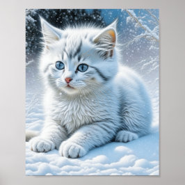 Cute White Cat som spelar i Snö Poster