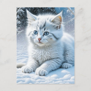 Cute White Cat som spelar i Snö Vykort