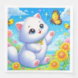 Cute White Cat Spelar Pappersservett