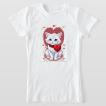 Cute White Cat Tecknad T-Shirt