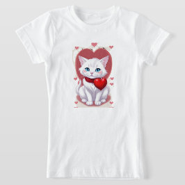 Cute White Cat Tecknad T-Shirt