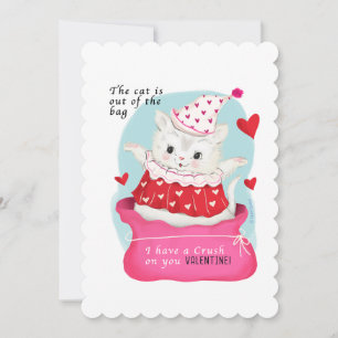 Cute White Cat Vintage Valentine Julkort