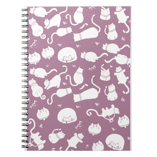 Cute White Cats Pattern on Mauve Background Anteckningsbok (Framsidan)