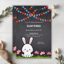 Cute White Chalkboard Bunny Baby Shower Inbjudningar