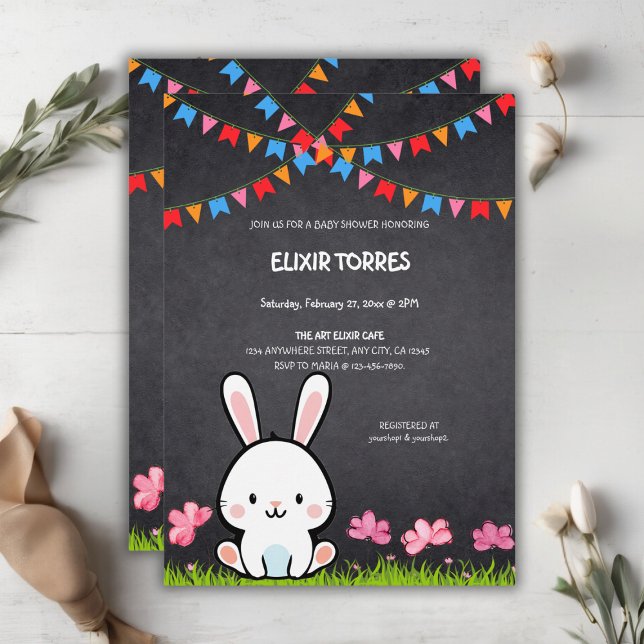 Cute White Chalkboard Bunny Baby Shower Inbjudningar (Skapare uppladdad)
