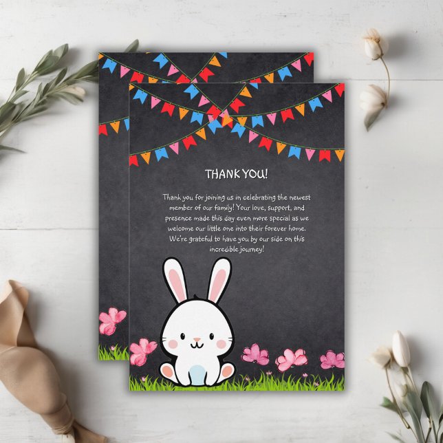 Cute White Chalkboard Bunny Baby Shower Tack Kort (Skapare uppladdad)
