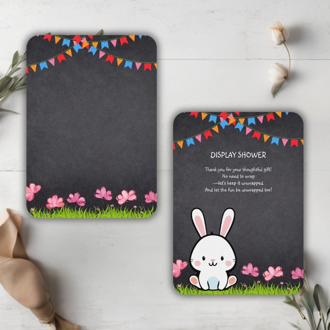 Cute White Chalkboard Bunny Baby Shower Tilläggskort (Skapare uppladdad)