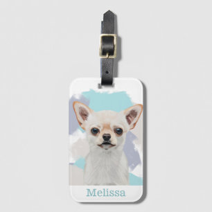 Cute White Chihuahua Abstrakt Blue Bagagebricka