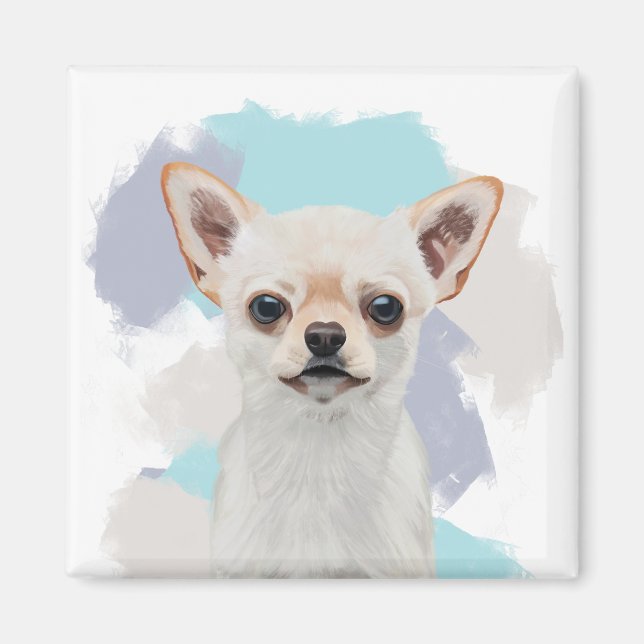 Cute White Chihuahua Abstrakt Blue Magnet (Framsidan)