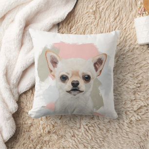 Cute White Chihuahua Abstrakt Rosa Background Kudde