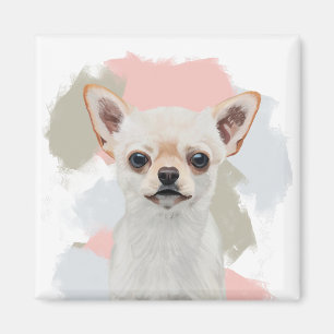 Cute White Chihuahua Abstrakt Rosa Magnet
