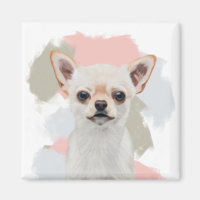 Cute White Chihuahua Abstrakt Rosa Magnet (Framsidan)
