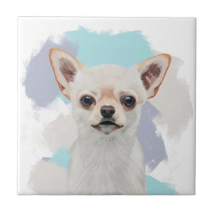 Cute White Chihuahua Hund Abstrakt Blue Background Kakelplatta