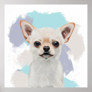 Cute White Chihuahua Hund Abstrakt Blue Background Poster