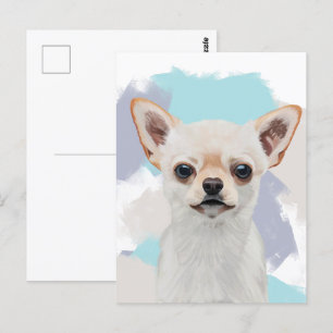 Cute White Chihuahua Hund Abstrakt Blue Background Vykort