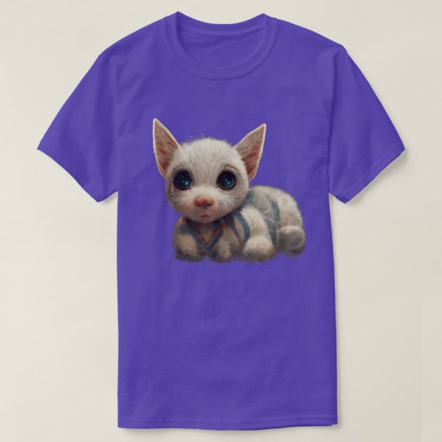 Cute White Children Cat Realistic Art Blue Öga T Shirt (Design framsida)