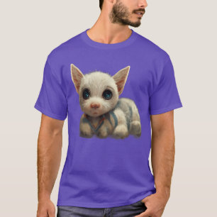 Cute White Children Cat Realistic Art Blue Öga T Shirt