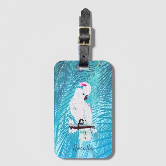 Cute White Cockatoo Tropical Grey Handflatan Löv Bagagebricka (Framsida vertikal)