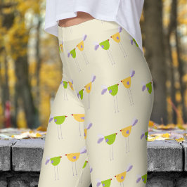 Cute White Cornsilk Two Little Birds Mönster Leggings