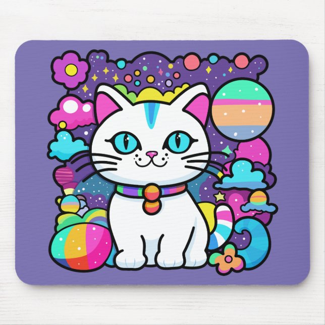 Cute White Cosmic Space Kattunge Musmatta (Framsidan)