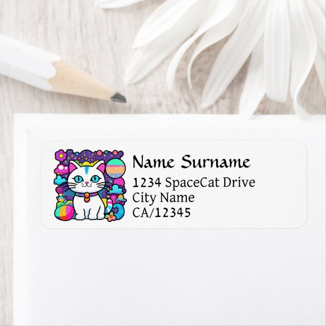 Cute White Cosmic Space Kattunge Returadress Etikett (Insitu)
