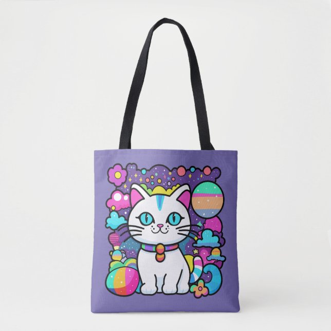Cute White Cosmic Space Kattunge Tygkasse (Framsida)