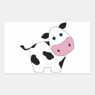 Cute White Cow Rektangulärt Klistermärke