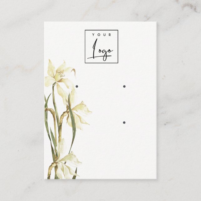 Cute White Daffodil Blommigt 2 Logotyp Visning vid Visitkort (Framsida)