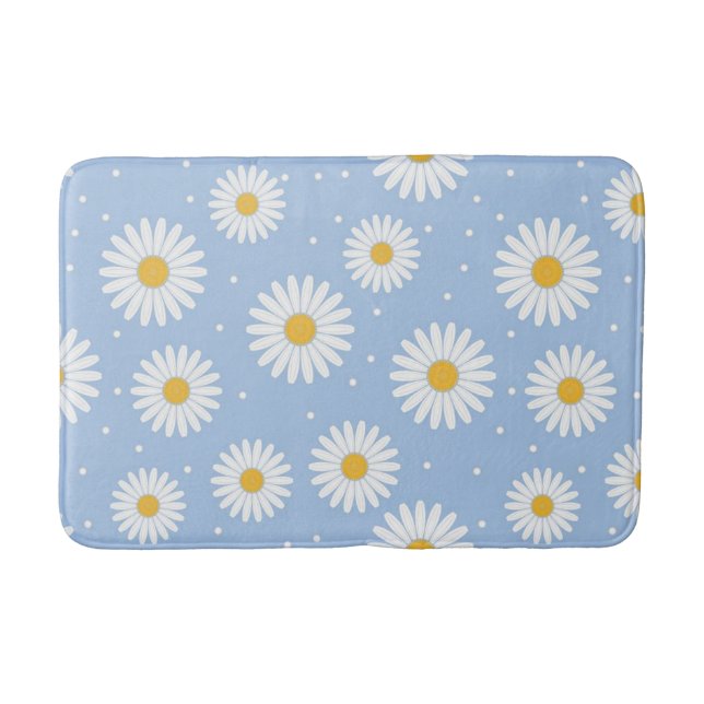 Cute White Daisy Blue Bath Mat. Badrumsmatta (Framsidan)