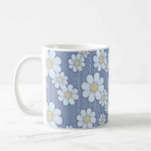 Cute White-Daisy på blå Daisy Kaffemugg