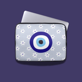 Cute White Delikate Romantic Daisy Grekiska blå Ög Laptop Fodral