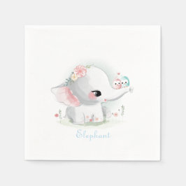 Cute White Elephant Baby Watercolor Blommigt Birds Pappersservett