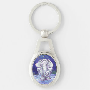 Cute White Elephant Gift Ovalt Silverfärgad Nyckelring