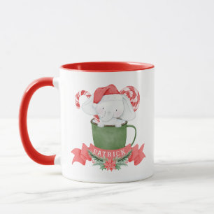 Cute White Elephant i Grönt jul Mugg