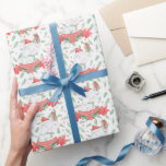 Cute White Elephant | Jul Presentpapper<br><div class="desc">Den här vackra vita jultomten har en vattenfärgselefant som bär en tomtehatt och balanserar presenter på sin koffert. Texten lyder "White Elephant" i vitt på en röd banderoll. Bakgrunden är ett samordnat,  mystiskt mönster.</div>