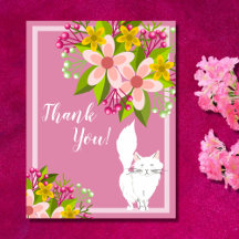 Cute White Fluffy Cat - Flowers on Rosa Tack