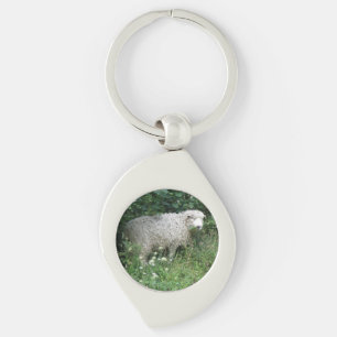 Cute White Fluffy Får EEG-nyckelkedja Swirl Silverfärgad Nyckelring