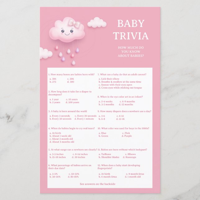Cute white fluffy-leende moln 9 Baby Trivia-spel (Framsida)