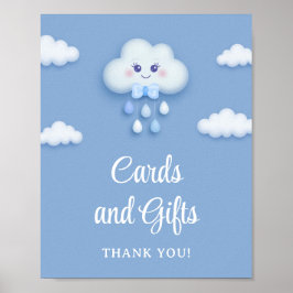 Cute white fluffy moln nio blå kort och gåvor poster