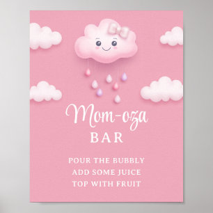 Cute white fluffy Moln nio blek rosa Mamma-osa pub Poster