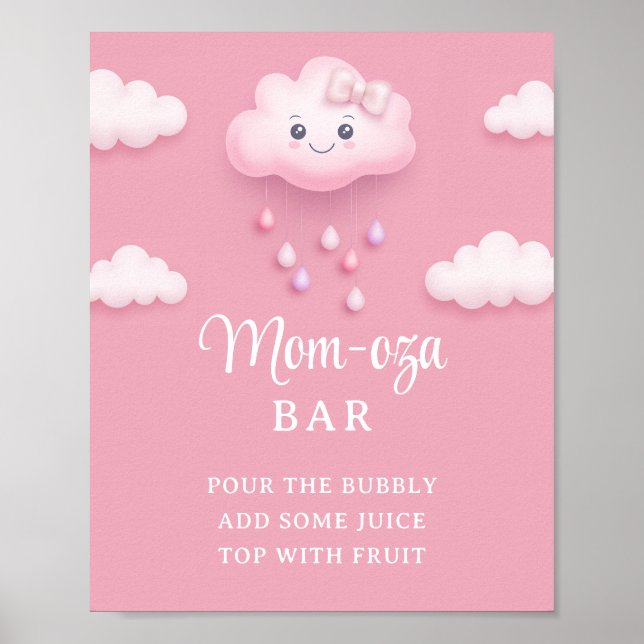Cute white fluffy Moln nio blek rosa Mamma-osa pub Poster (Framsidan)
