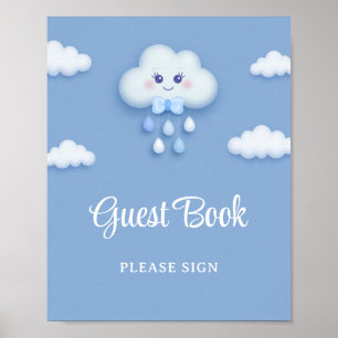 Cute white fluffy-moln nio blekar blå gäst bok poster