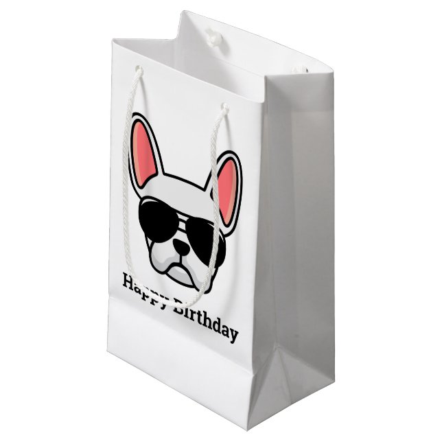 Cute White Fransk Bulldog Ansikte Small Gift Bag (Framsidan Vinklad)