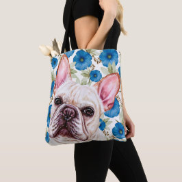 Cute White Fransk Bulldog på Blue Flower Mönster Tygkasse