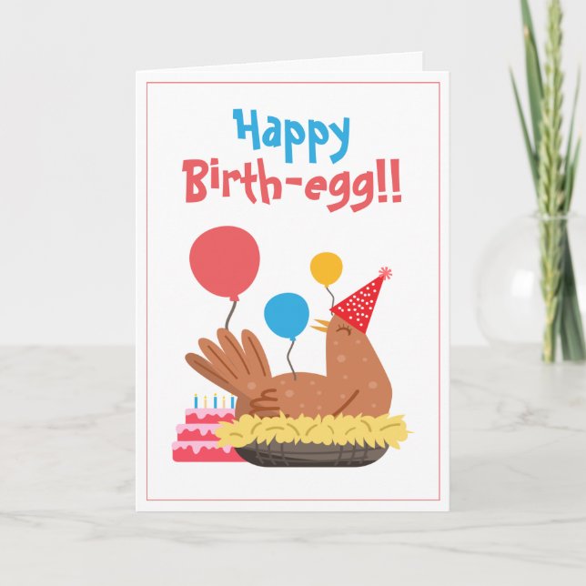 Cute White Funny Chicken och Cake Humor Birthday Kort (Framsida)