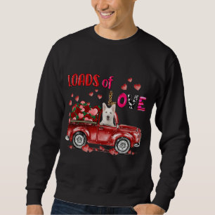 Cute White German Shepherd Hund Driving Red Lastbi Lång Ärmad Tröja