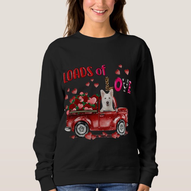 Cute White German Shepherd Hund Driving Red Lastbi T Shirt (Framsida)