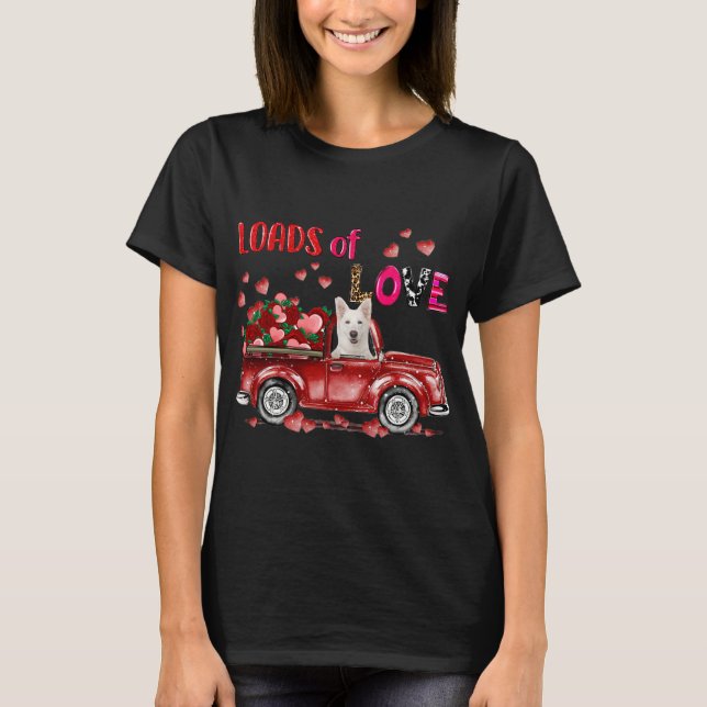 Cute White German Shepherd Hund Driving Red Lastbi T Shirt (Framsida)